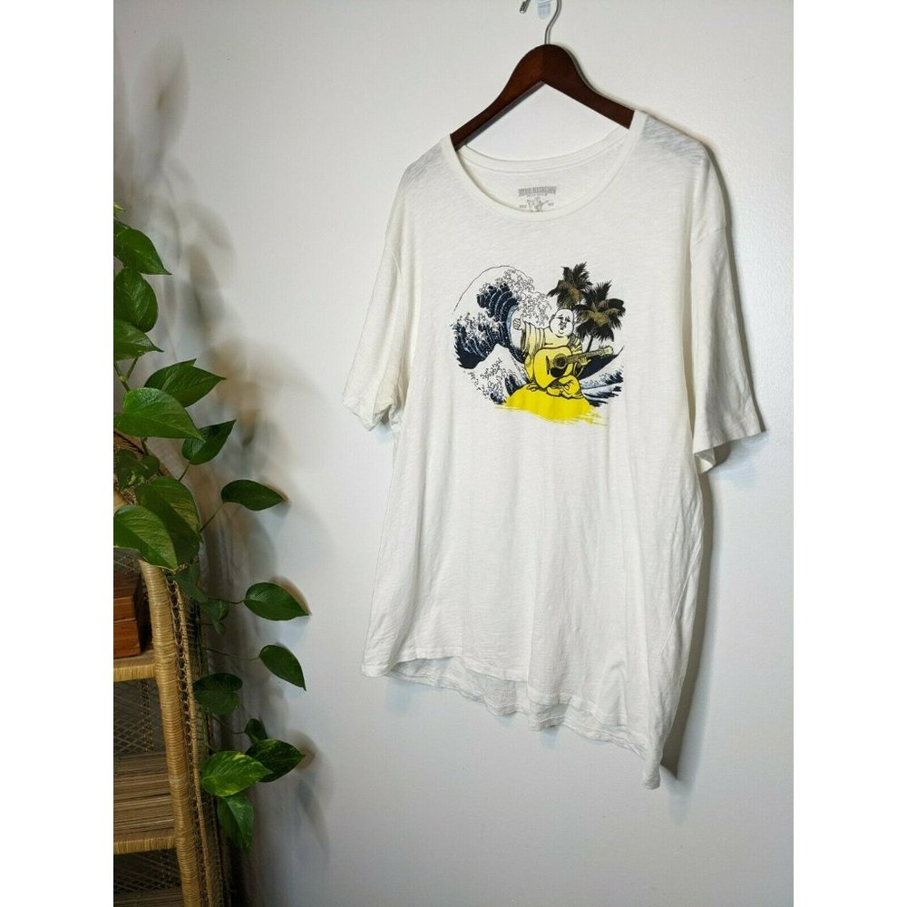 True Religion T Shirt Buddha White Island World Tour Fashion Men’s Sz XXXL 3 XL